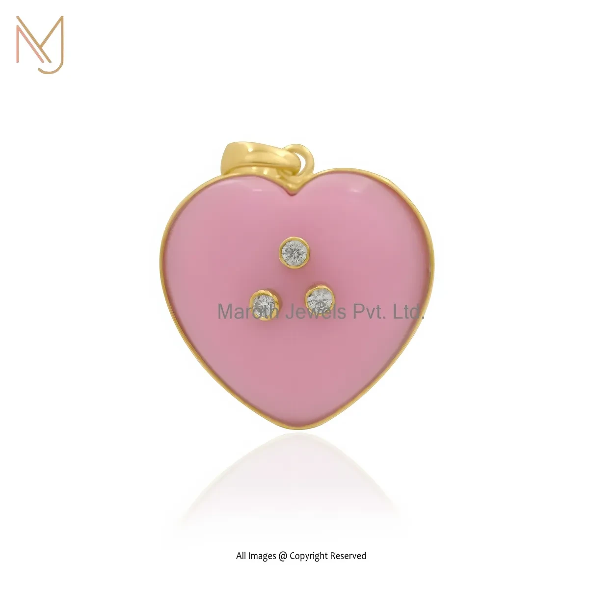 Wholesale 925 Silver Yellow Gold Plated Pink Opal Cubic Zircon Heart Pendant