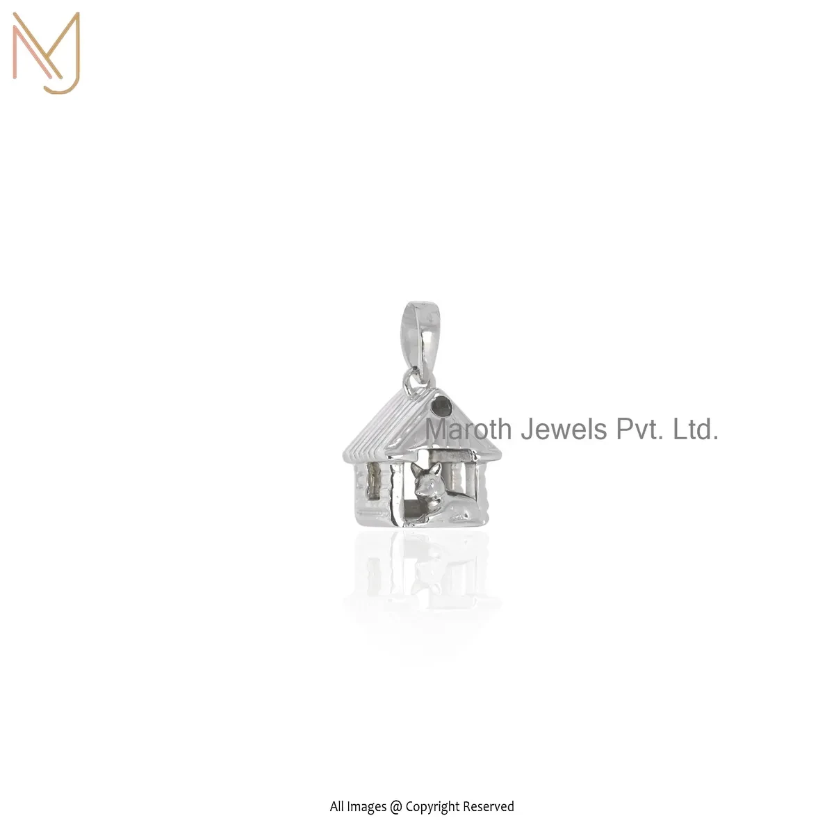 925 Silver White Gold Plated Dog House Charm Pendant Custom Jewelry