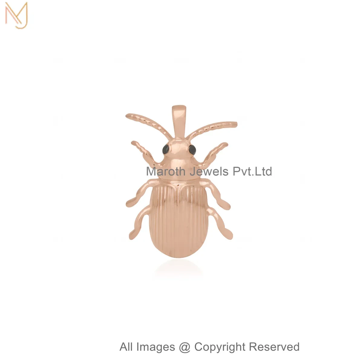 14K Rose Gold Diamond Black Cubic Zircon Rose Scarab Charm Pendant Jewelry Supplier