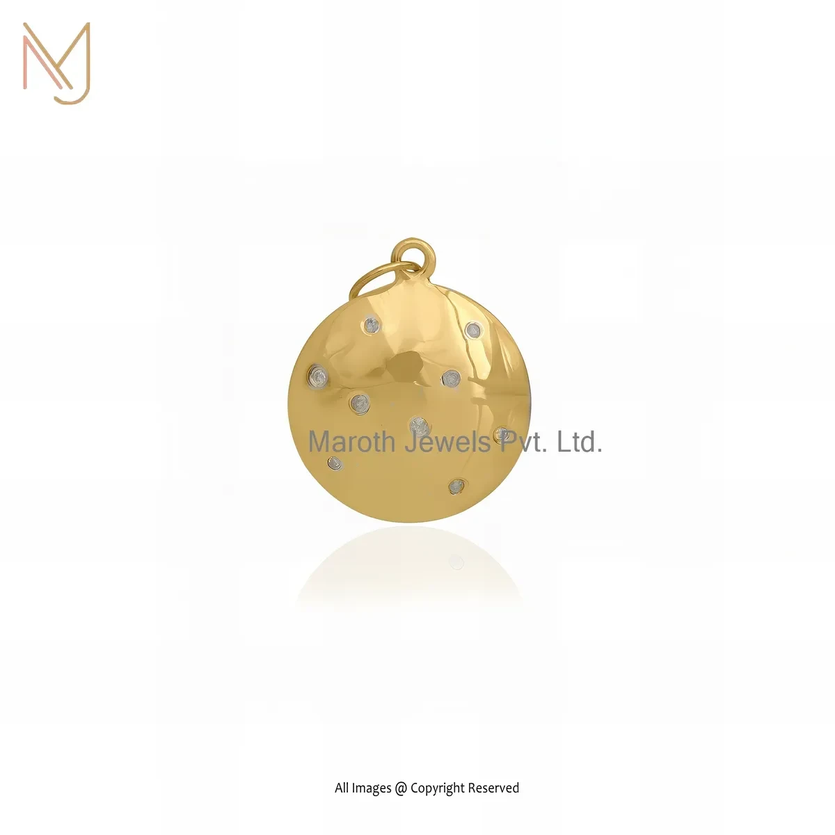 14K Yellow Gold Diamond Flat Round Disc Pendant Manufacturer