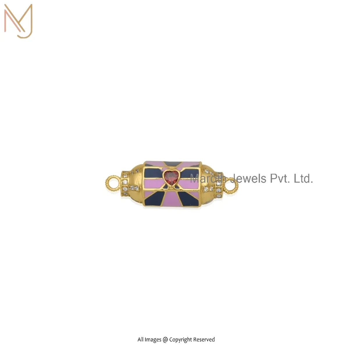 Private Lable 14K Yellow Gold Cubic Zircon & Enamel Gemstone Amulet Charm Pendant