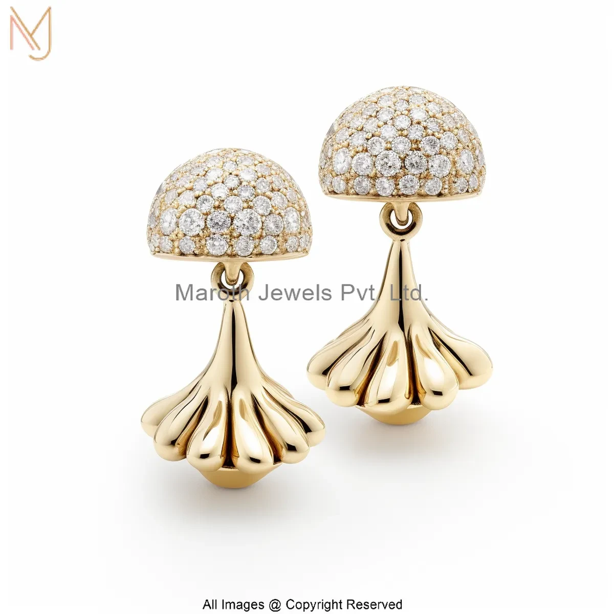 14K Yellow Gold Moissanite Diamond Mushroom Drop Gold Earrings Jewelry Supplier