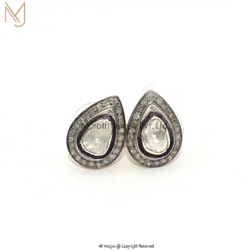 925 Silver Yellow Gold Rhodium Plated Pave Diamond & Rose Cut Diamond  Studs  Earrings Jewelry Manufacturer