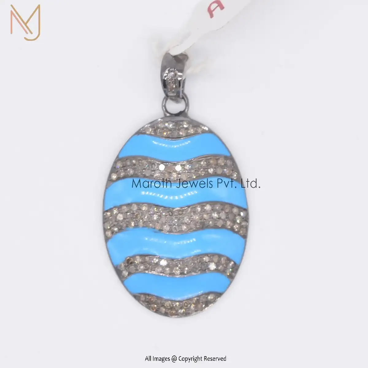 925 Silver Turquoise Enamel Diamond Disc Pendant Jewelry Manufacturer