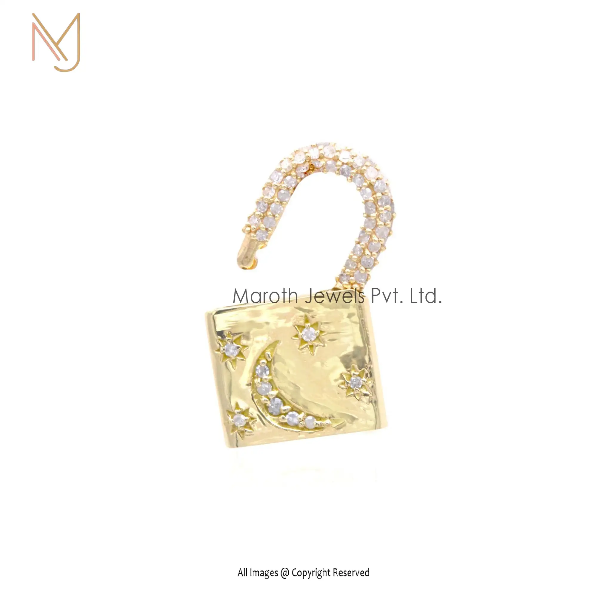14K Gold Single Cut Diamond Padlock Openable Pendant Manufacturer