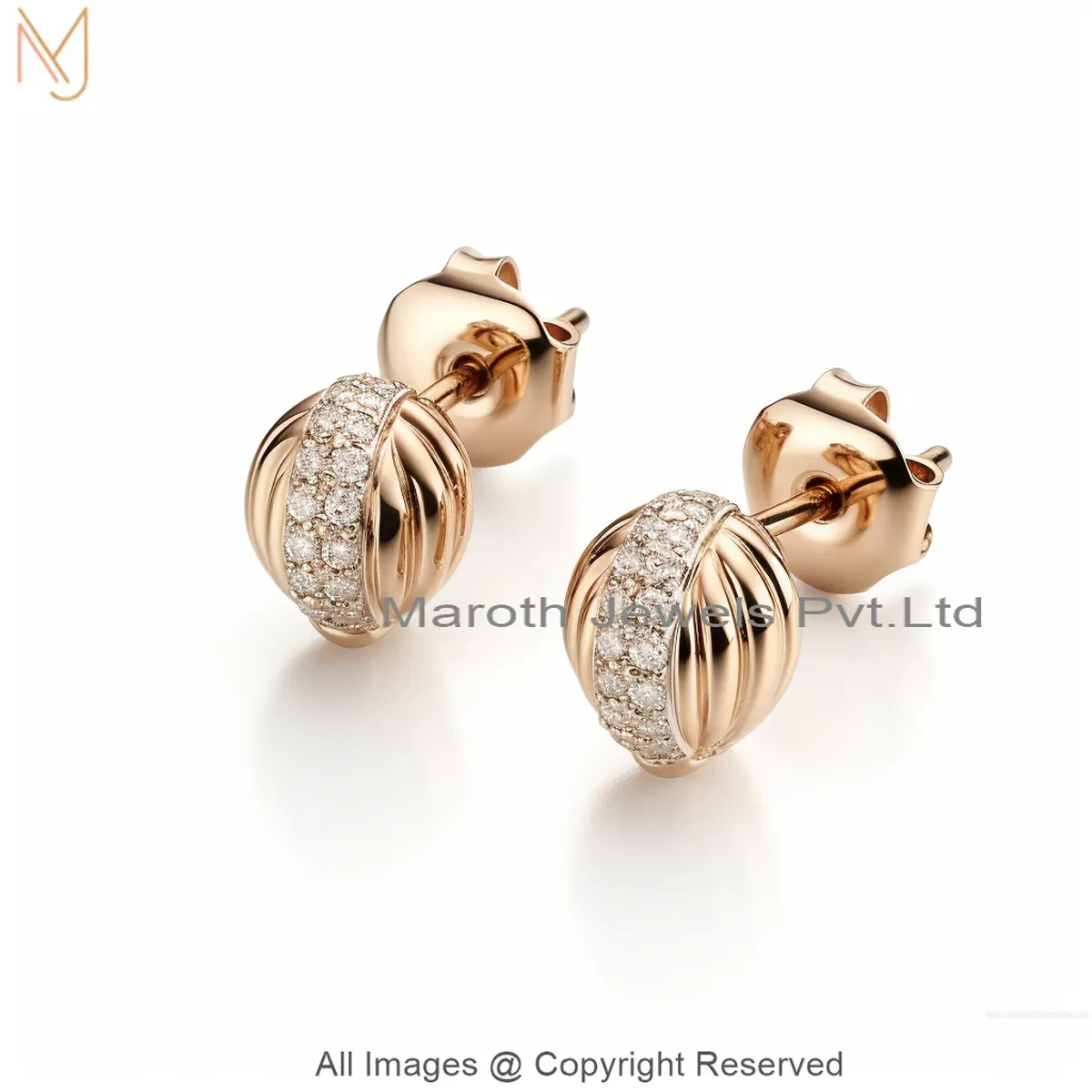 14K Yellow Gold Diamond Crossover Stud Earrings Custom Jewelry