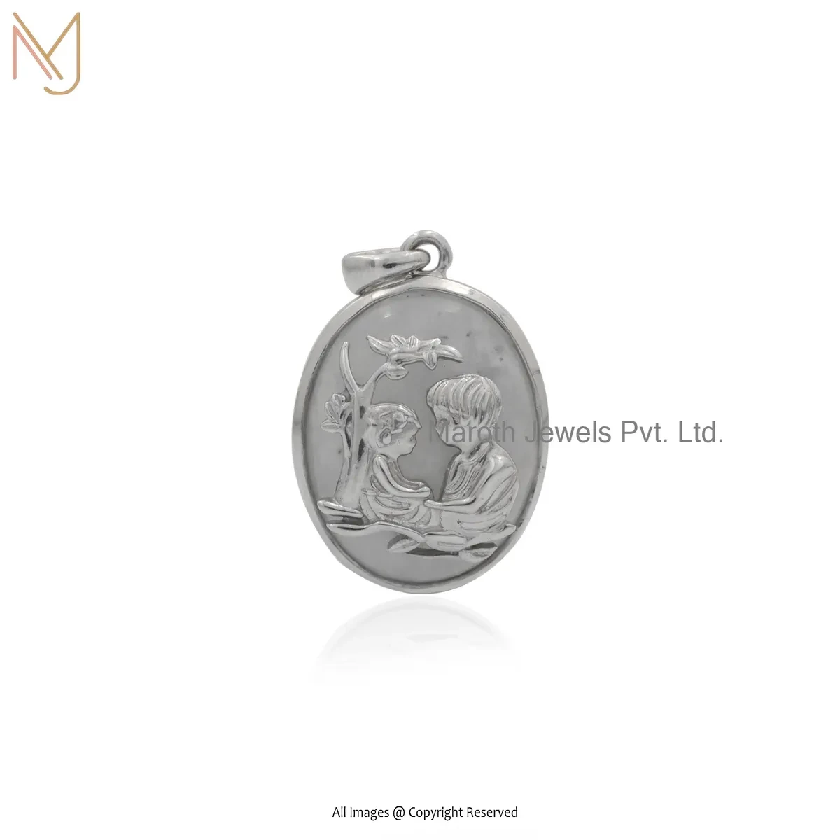 925 Silver White Gold Plated Moonstone Bro -Sister Love Pendant Custom Jewelry