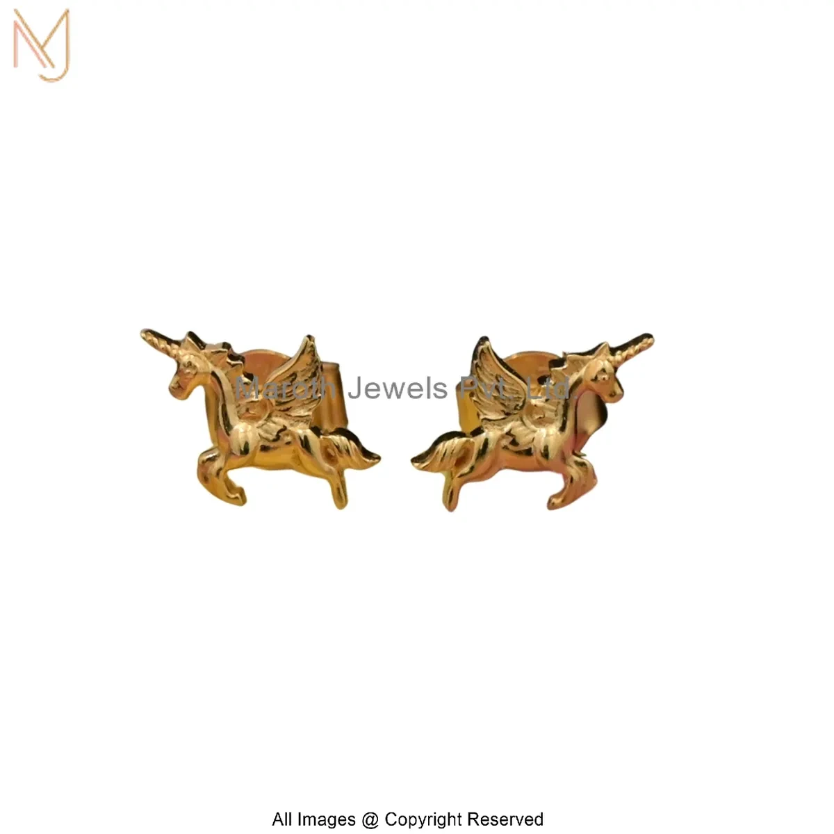 14K Yellow Gold Unicorn Stud Earring Jewelry Supplier