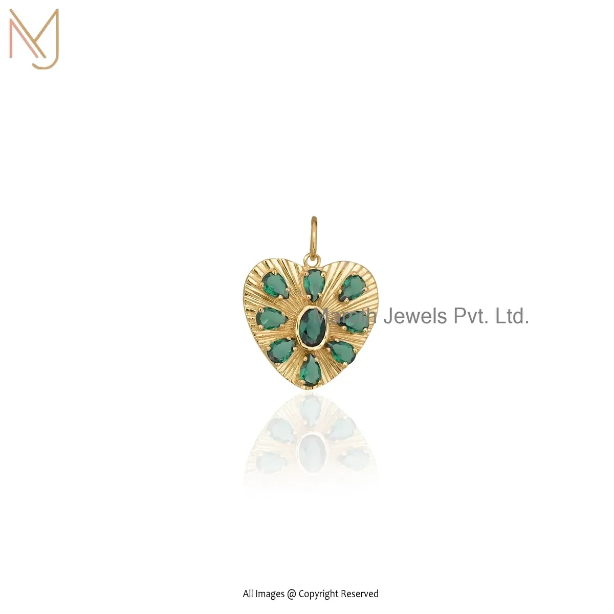 925 Silver Yellow Gold Plated Emerald Gemstone Heart Pendant Manufacturer