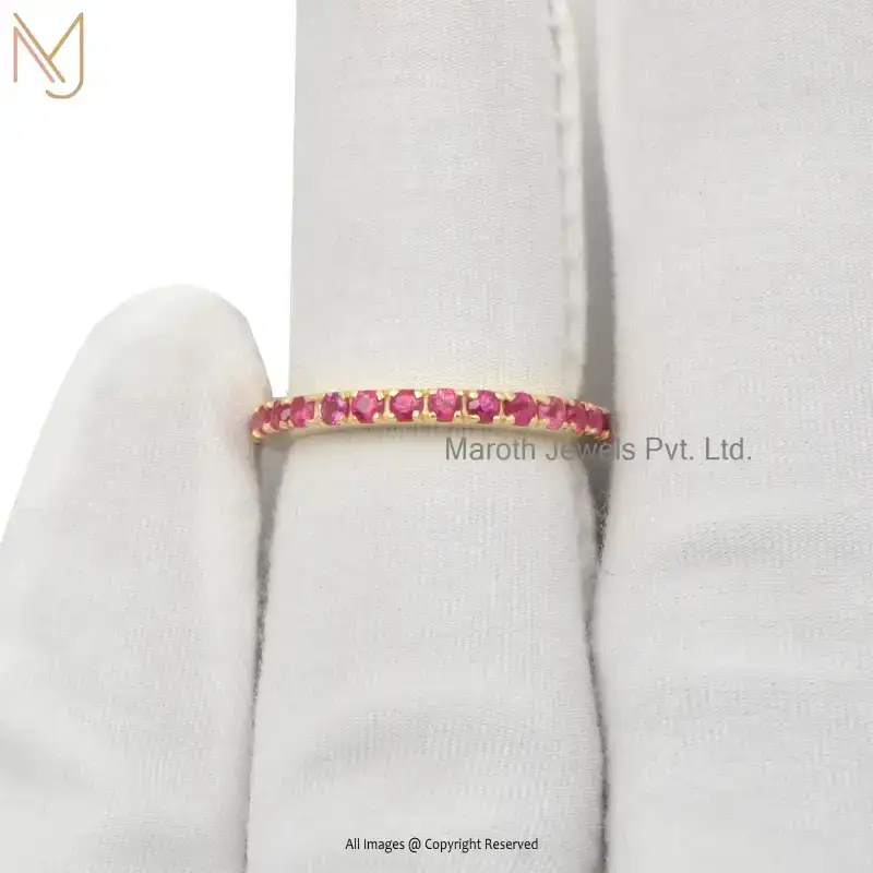 Wholesale 92.5 Silver Yellow Gold Plated Pink Sapphire Gemstone Band Ring