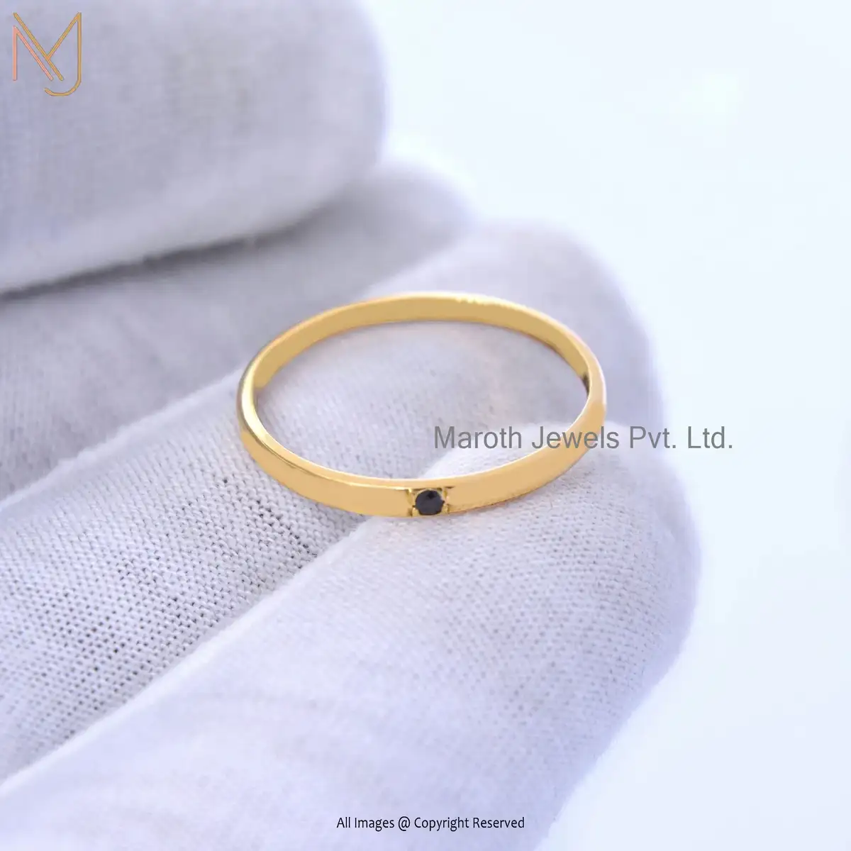 14K Yellow Gold 1Pcs Black Diamond Band Ring Handmade Jewelry Manufacturer