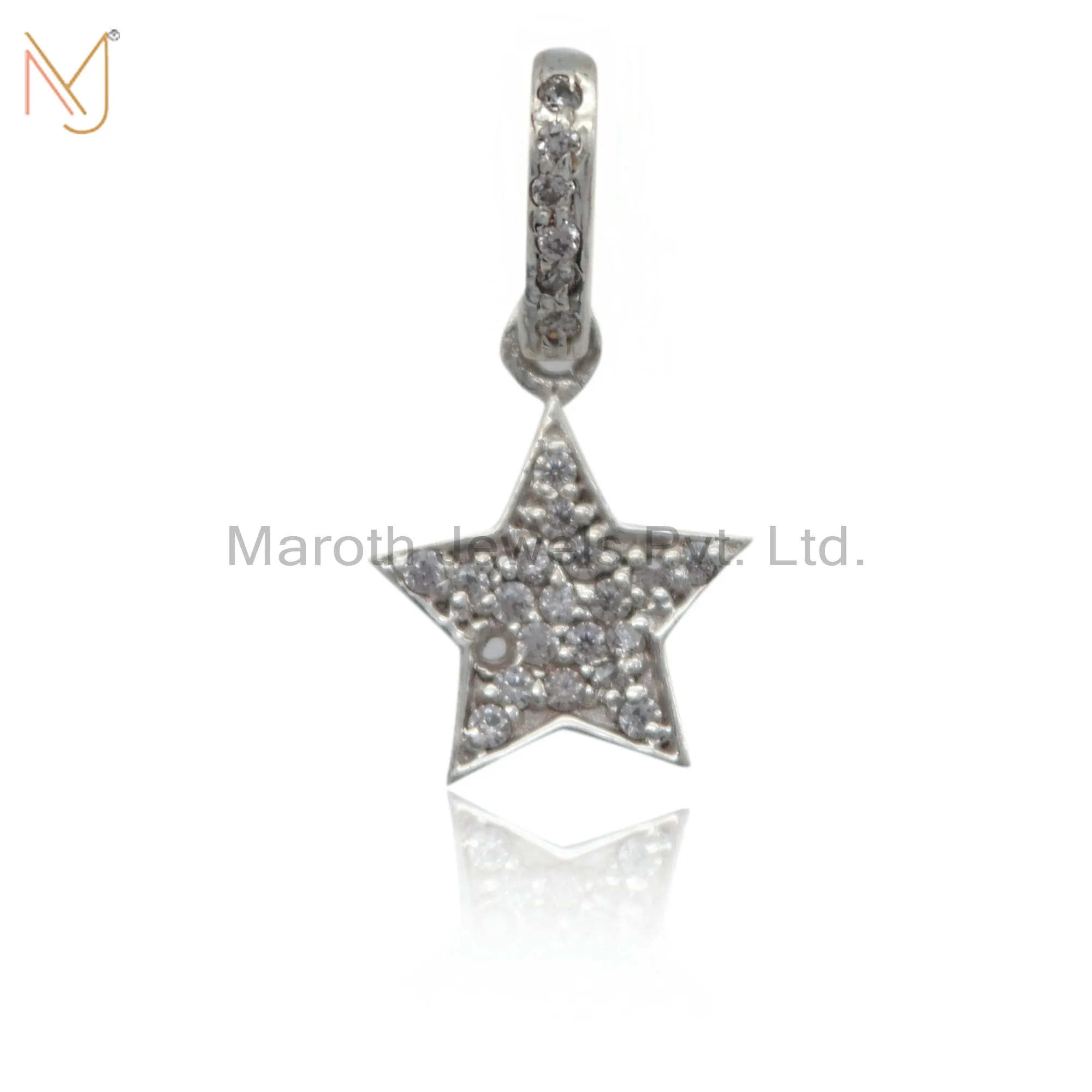 14k White Gold Star Pendant Pave Diamond Jewelry Manufacturer