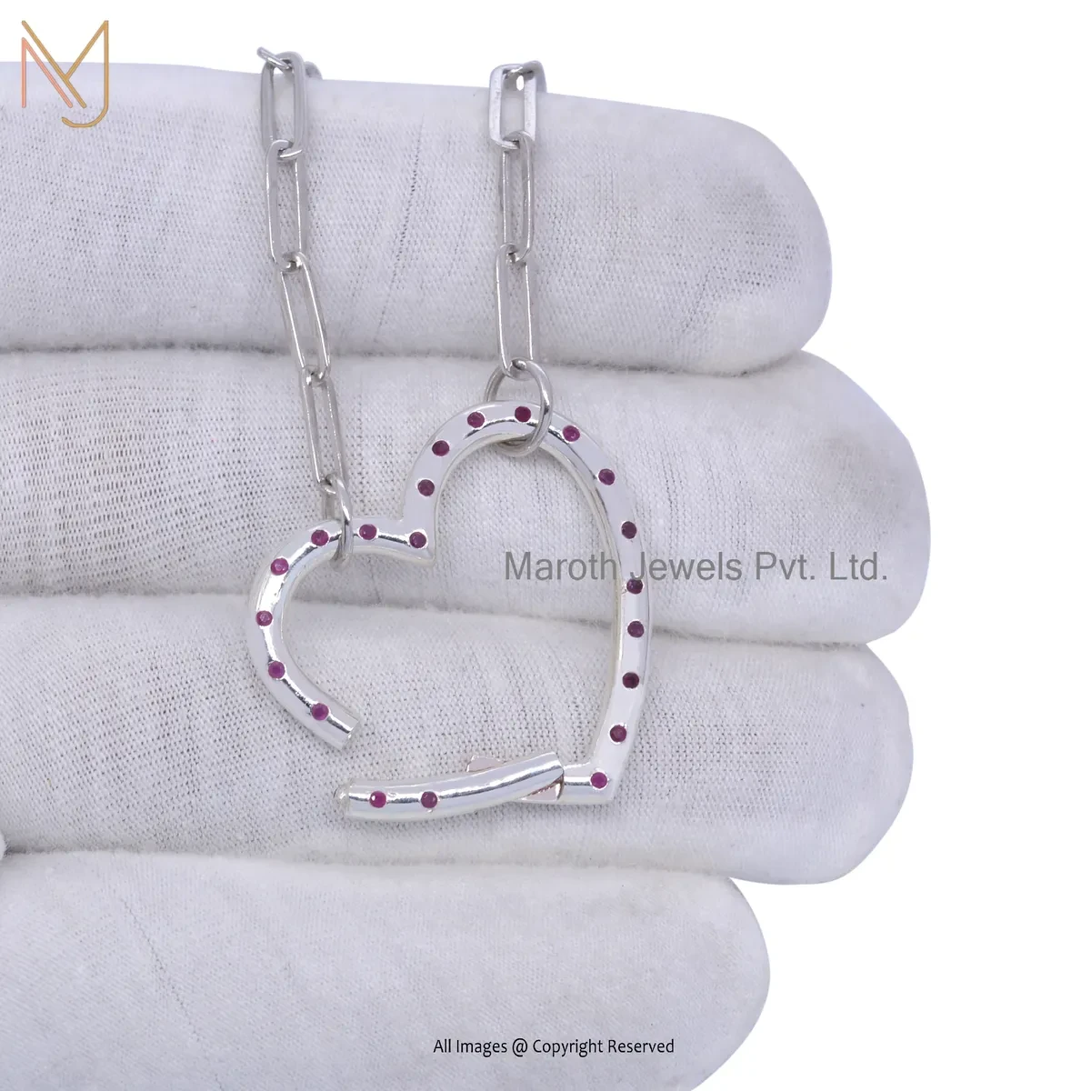 925 Silver Natural Silver Plated Ruby Heart Lock Charm Holder Manufacturer