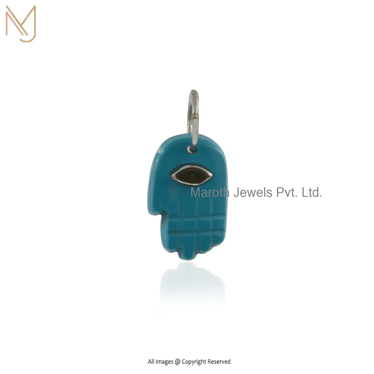 Private Lable 925 Silver Yellow Gold Plated Malachite & Garnet Hamsa Hand Charm Pendant