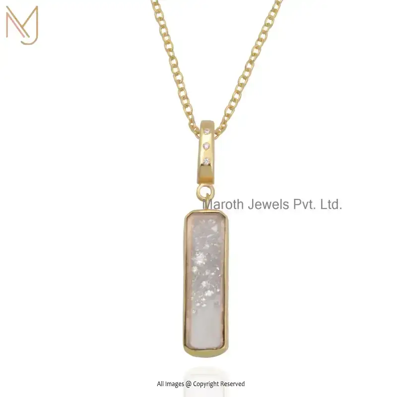 Wholesale 925 Silver Yellow Gold Plated Diamond Crystal Quartz Beach Bar Pendant