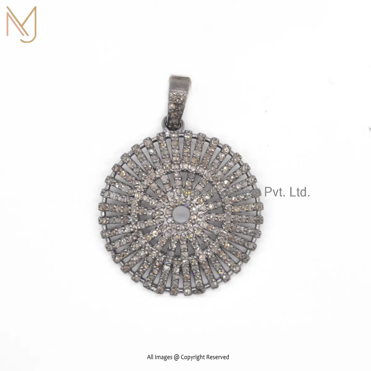 Wholesale 925 Silver Black Rhodium Round Pave Diamond Pendant Designer Jewelry