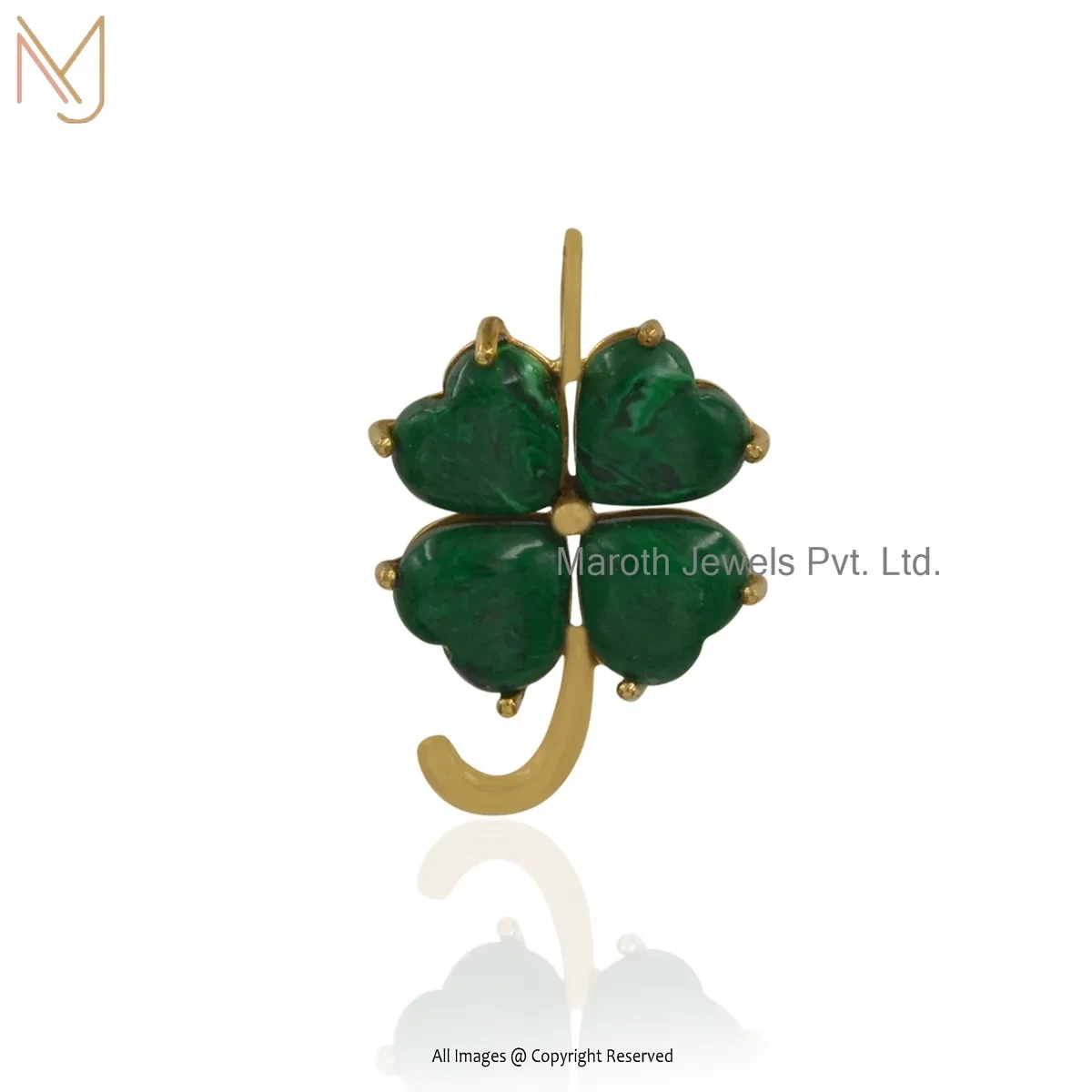 14K Yellow Gold Malachite Four Leaf Pendant Jewelry Supplier
