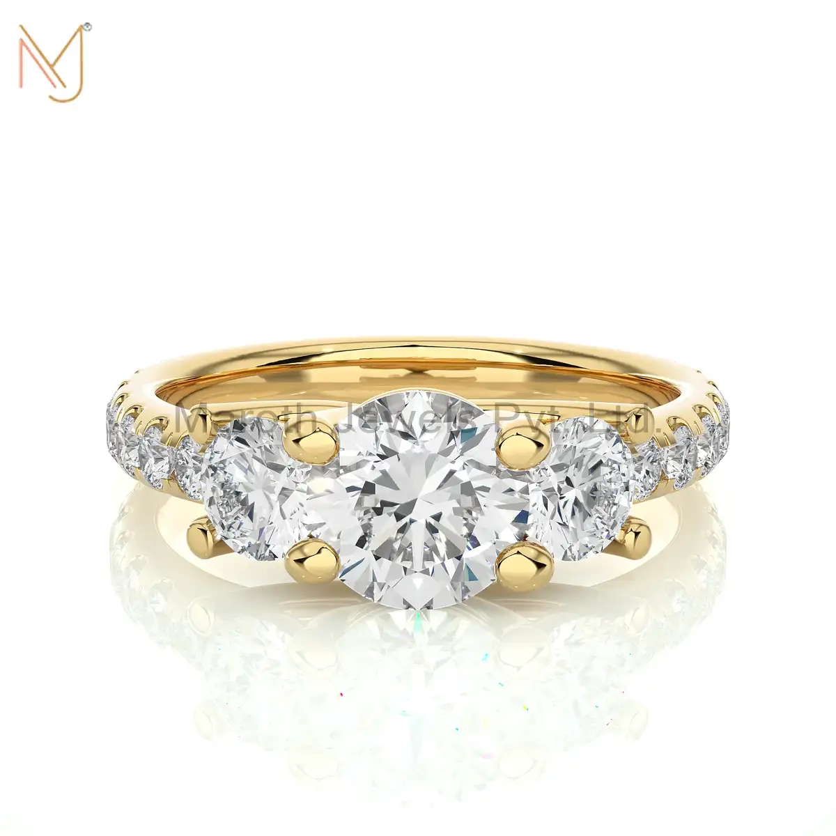 14K Yellow Gold Moissanite Diamond Round Ring Wholesale