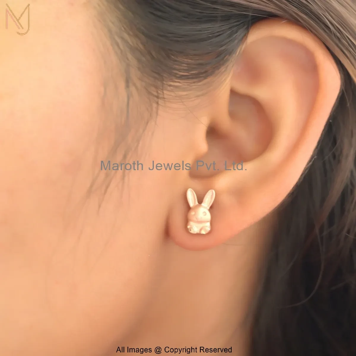 14K Rose Gold Cute Bunny Face Stud Earring Jewelry Supplier