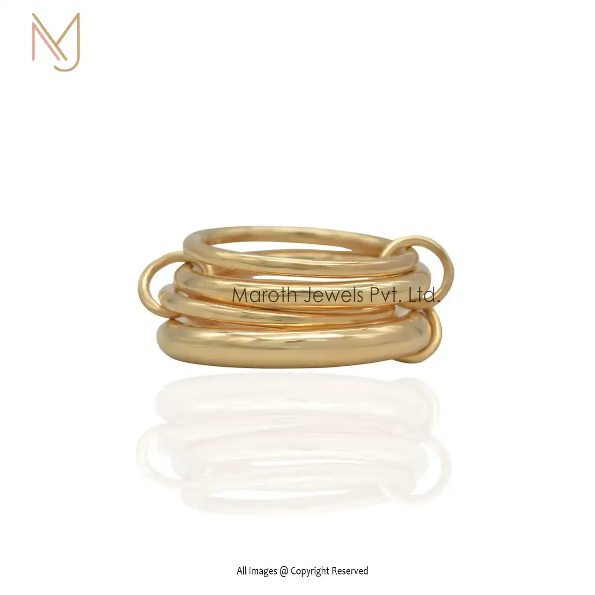 Private Label 925 Silver Yellow Gold Plated Connector Band Ring Jewelry