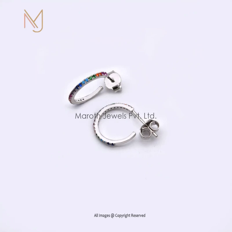 925 Silver Multi Color Stone Hoops Earrings Jewelry Manufacturer
