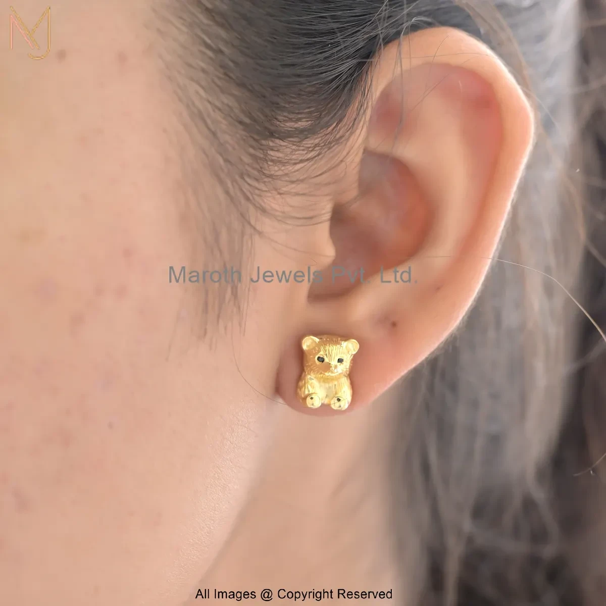 925 Silver Yellow Gold Plated Cute Bear Shape Gold Stud Earrings Manufacturer