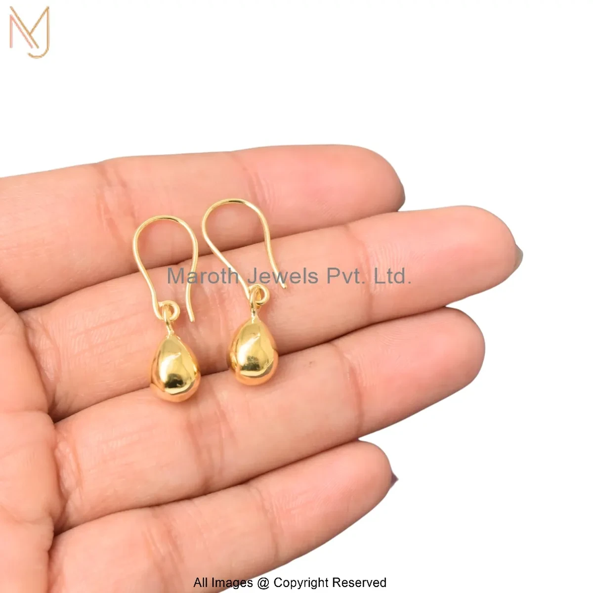 925 Silver Yellow Gold Plated Classic Teardrop Hook Earrings Custom Jewelry