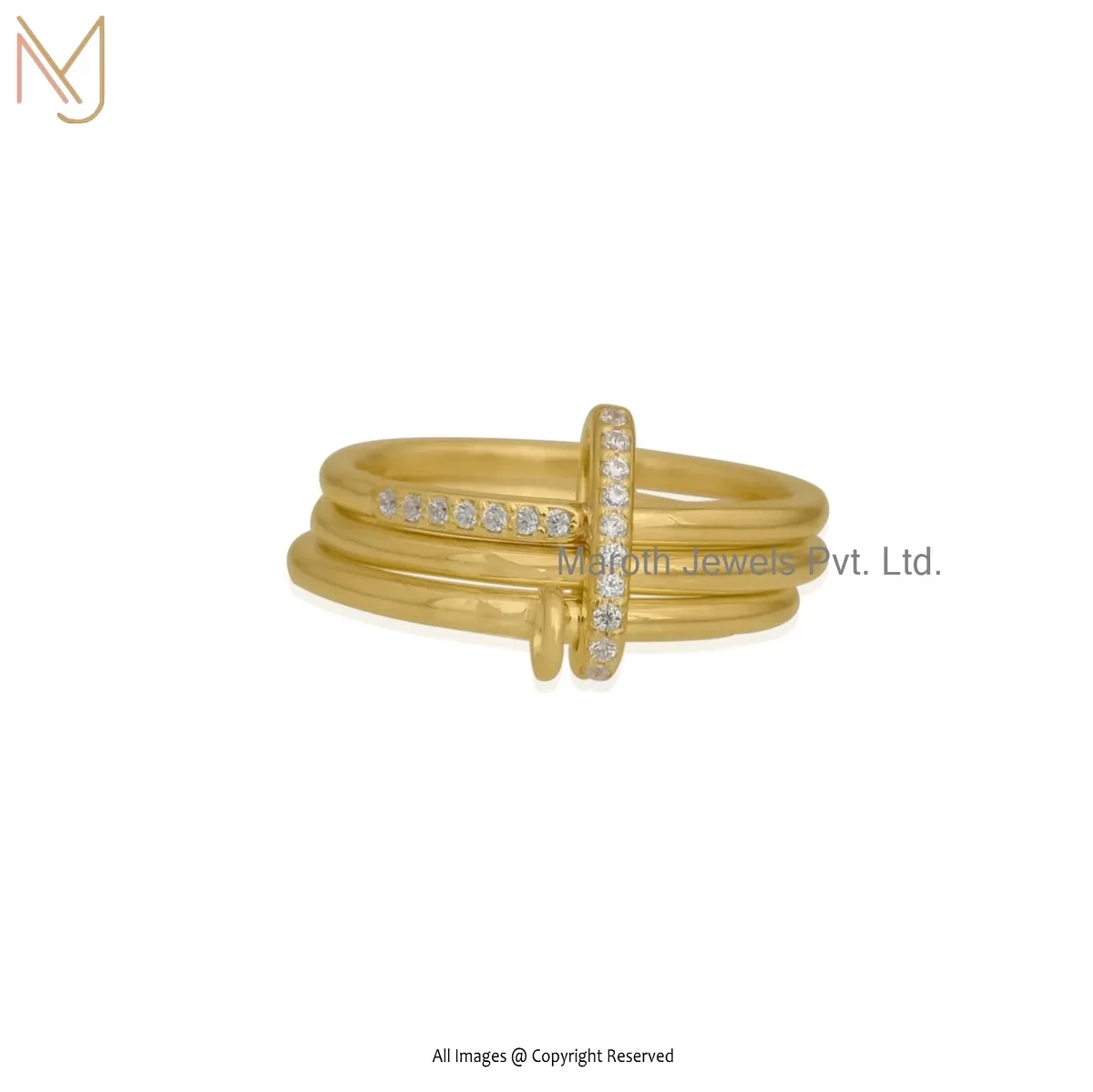 Private Lable 925 Silver Yellow Gold Plated Diamond & Moissanite Band Connector Ring