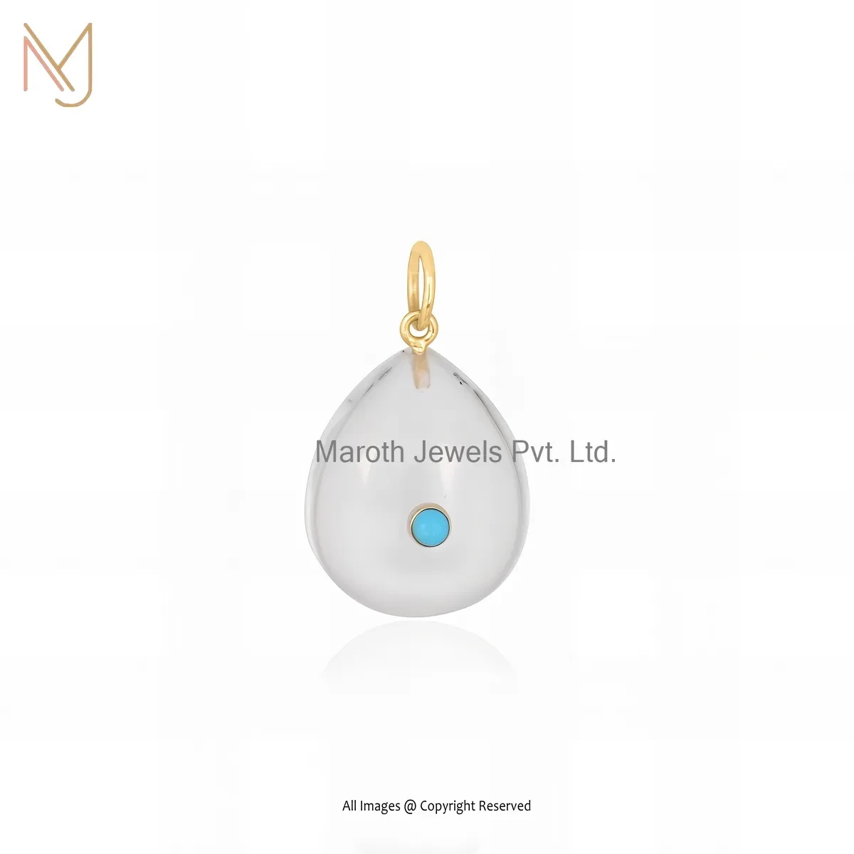 925 Silver Yellow Gold Plated Clear Quartz & Turquoise Gemstone Drop Pendant Jewelry Supplier