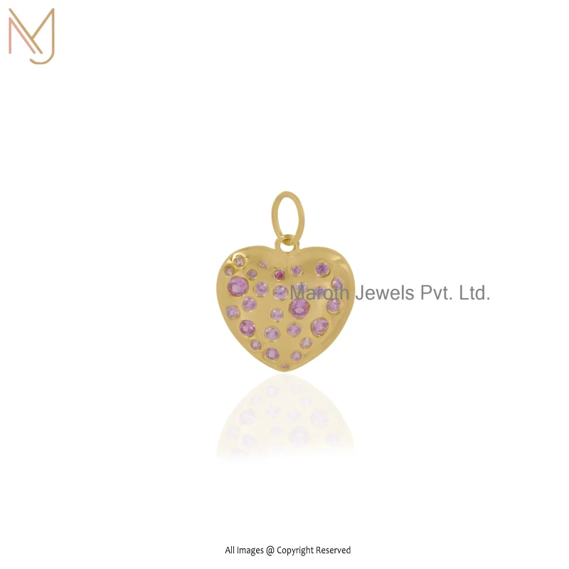 14K Yellow Gold Pink Sapphire Heart Pendant Gemstone Jewelry Supplier