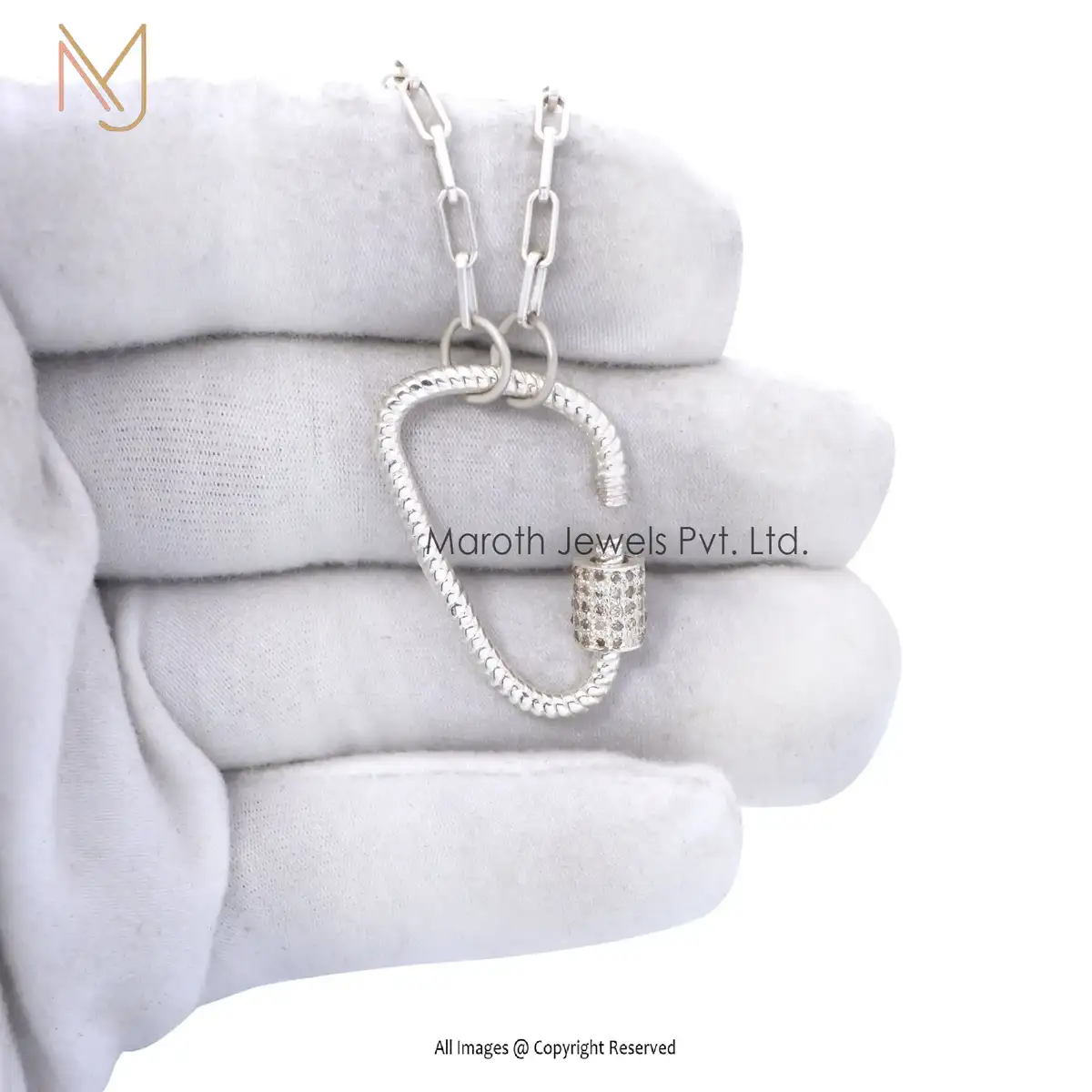 Wholesale 14K Gold Twited Wire Diamond Carabiner Lock