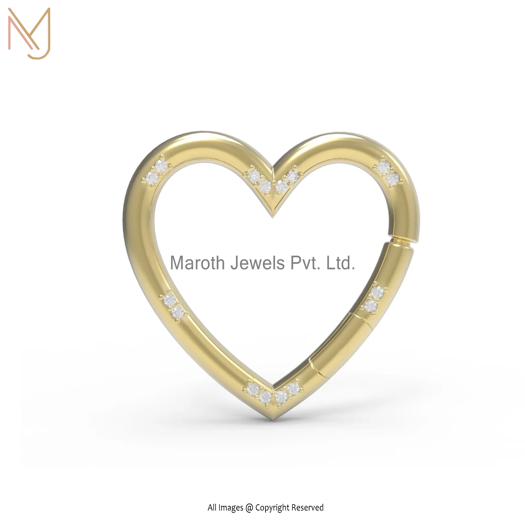 925 Silver Yellow Gold Plated Diamond Heart Pendant Custom Jewelry