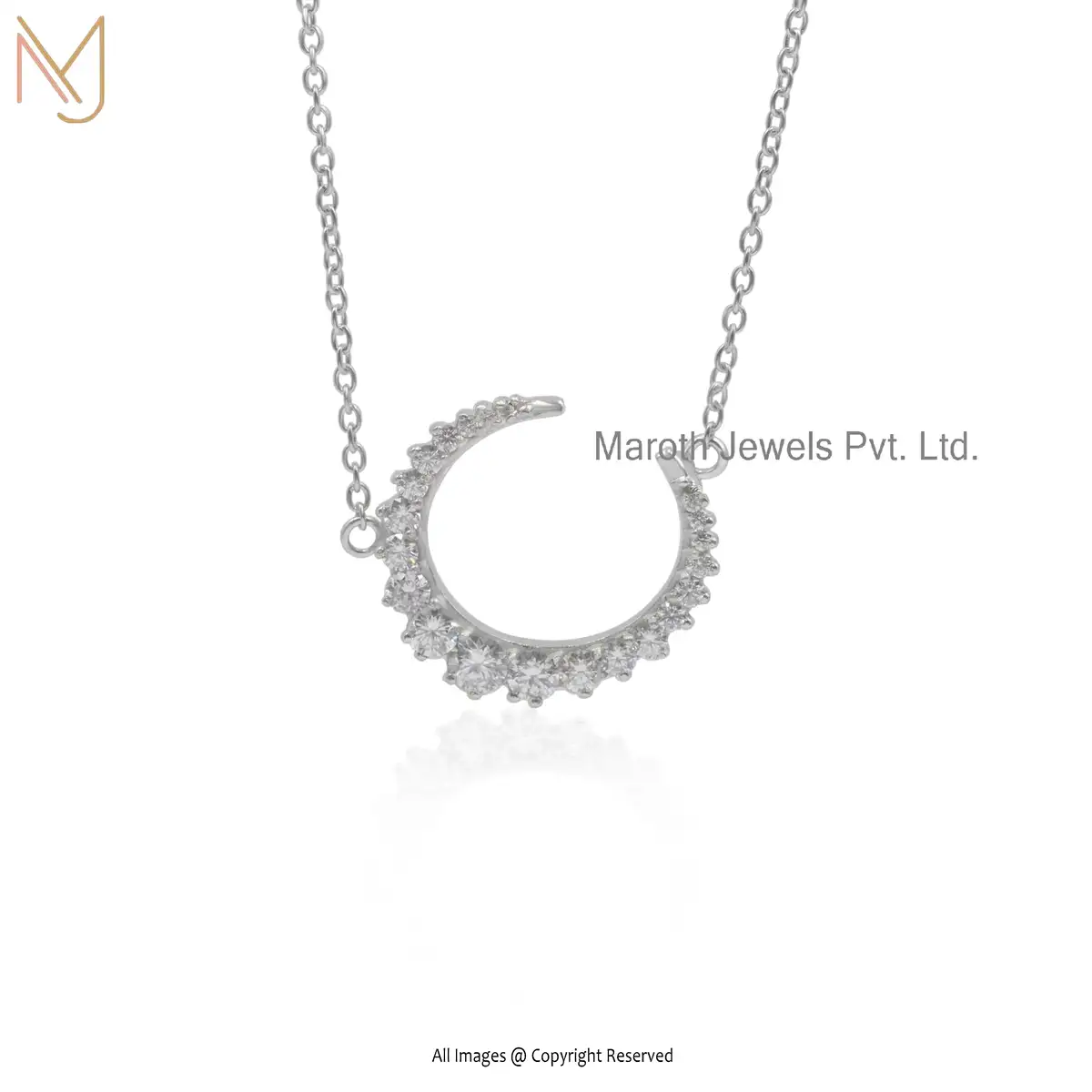 Private Label 925 Silver Natural Silver Moissanite Crescent Moon Necklace Jewelry