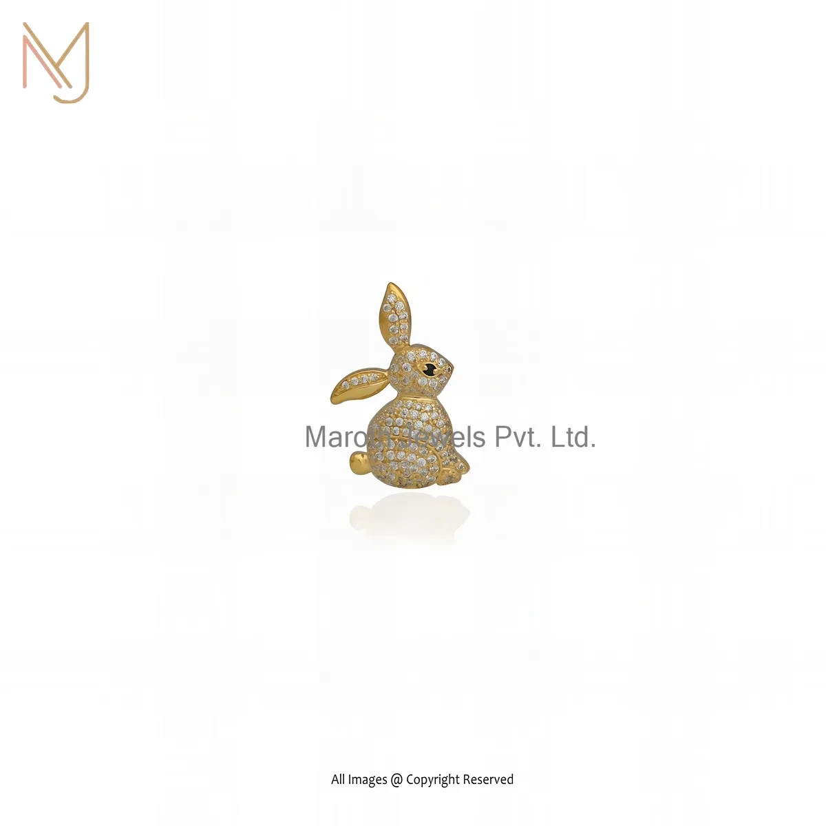 14K Yellow Gold Cubic Zircon And Black Spinel Bunny Pendant Jewelry Supplier