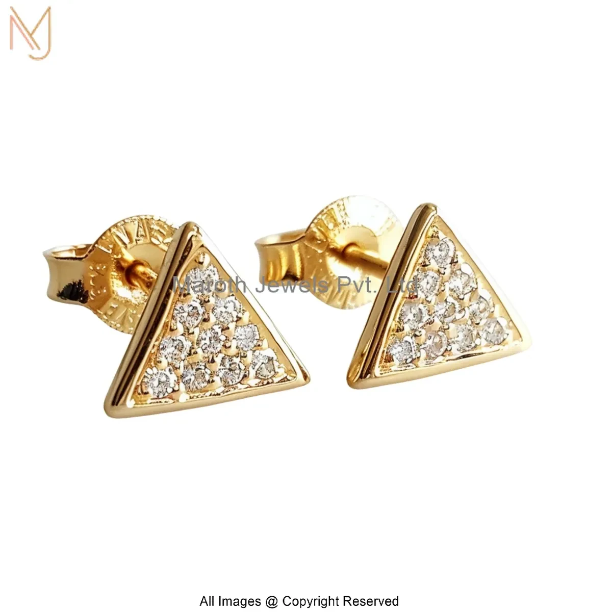 Wholesale 14K Yellow Gold Cubic Zircon Diamond Triangle Stud Earring