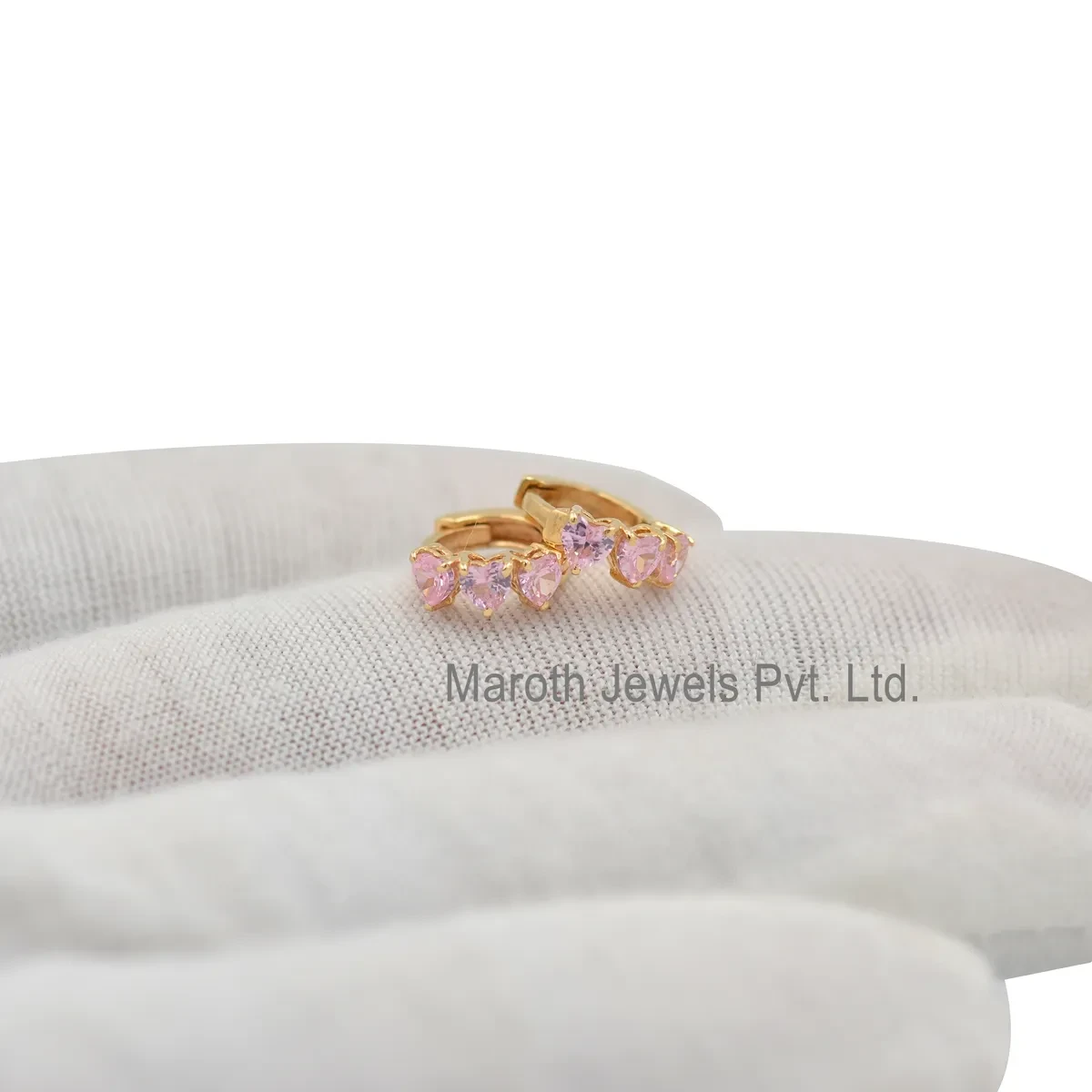 14K Yellow Gold Pink Cubic Zircon Heart Shape Huggies Earring Jewelry Supplier