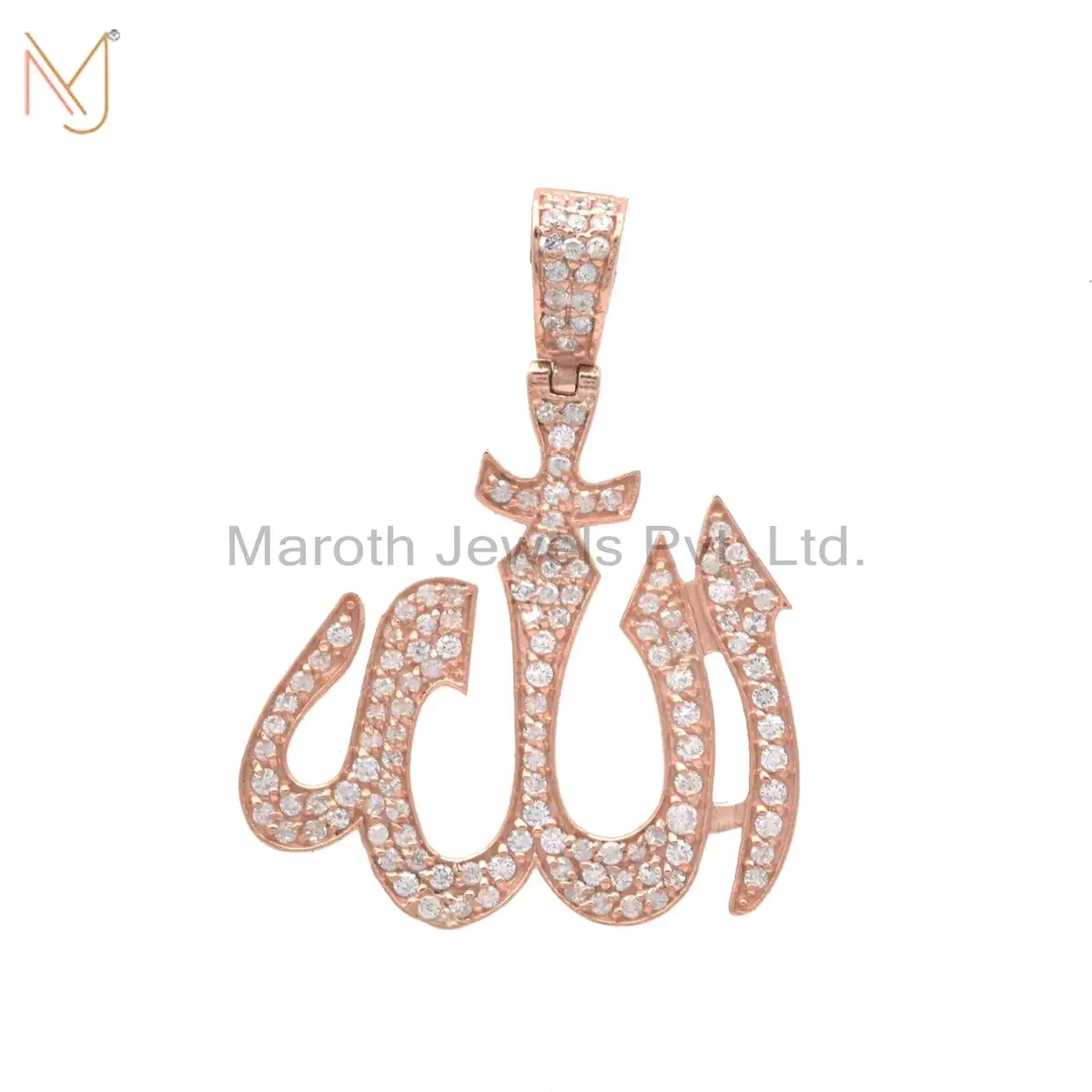 14K Rose Gold Allah Religious Pave Diamond Pendant Manufacturer