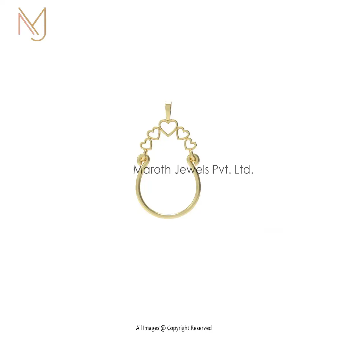 Private Label 925 Silver Yellow Gold Plated Heart Charm Pendant Jewelry