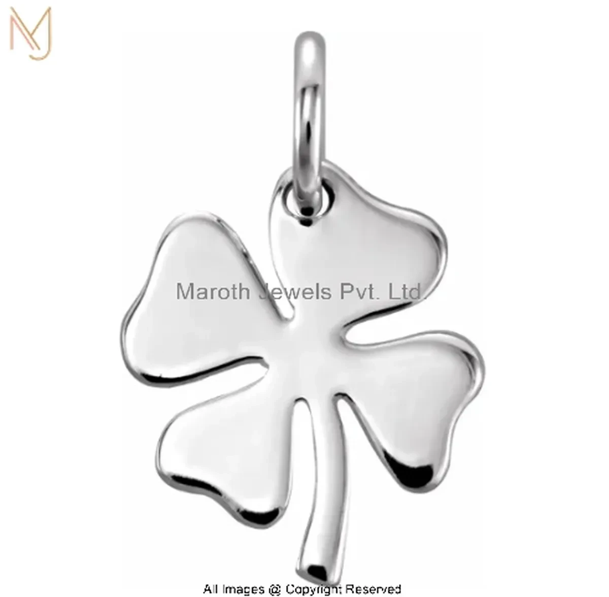 14K White Gold Four-Leaf Clover Charm Necklace Jewelry Supplier