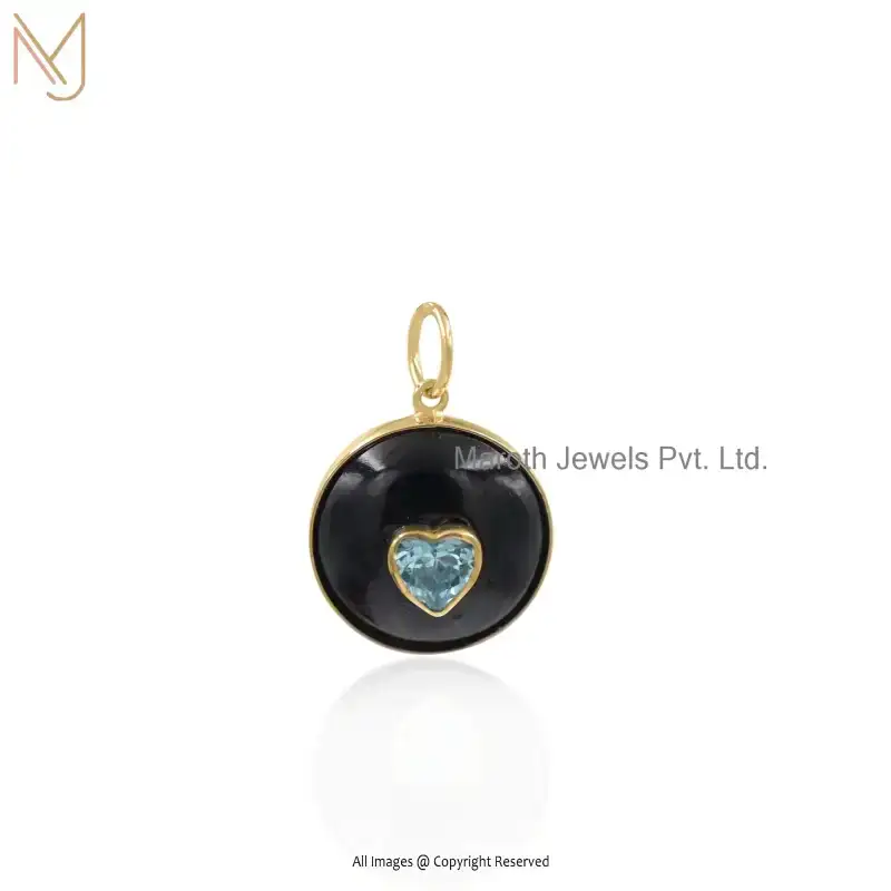 925 Silver Yellow Gold Plated Amethyst & Cubic Zircon Ball Shape Heart Pendant Custom Jewelry