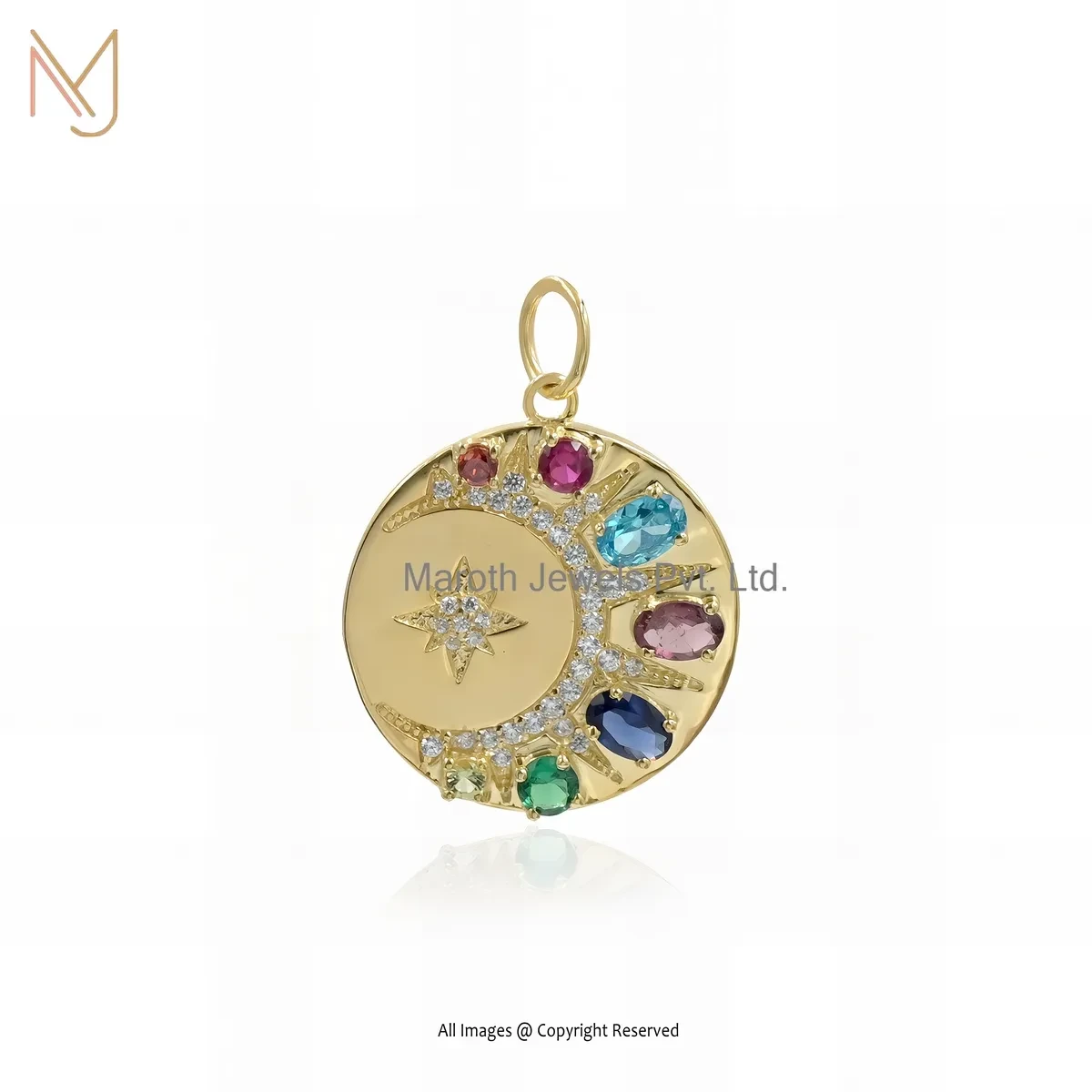 925 Silver Yellow Gold Plated Multi Cubic Zircon Disc Pendant Manufacturer