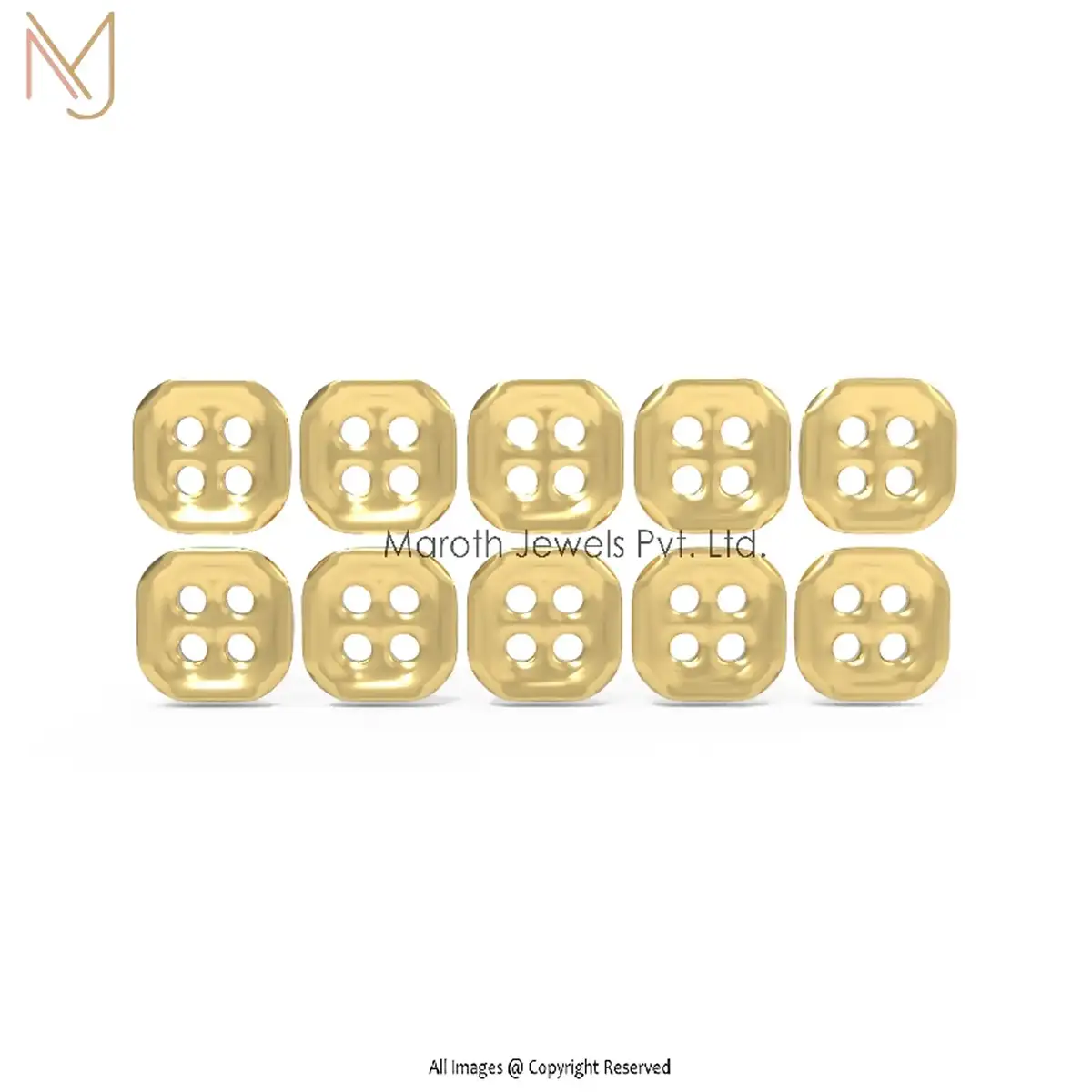 14K Yellow Gold 10 Piece 4 Hole Square Design Buttons Hole Manufacturer