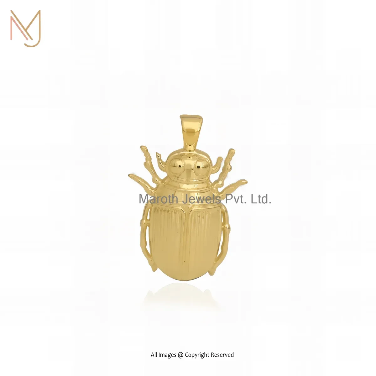 925 Silver Yellow Gold Plated Scarab Charm Pendant Jewelry Supplier