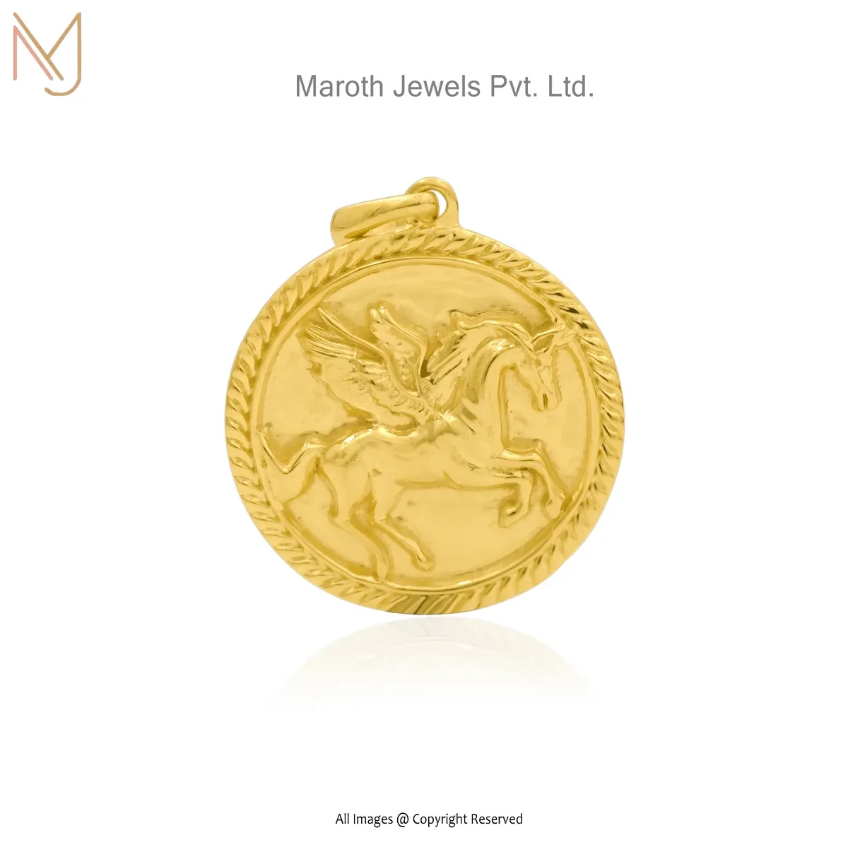 14K Yellow Gold Winged Horse Coin Pendant Jewelry Supplier