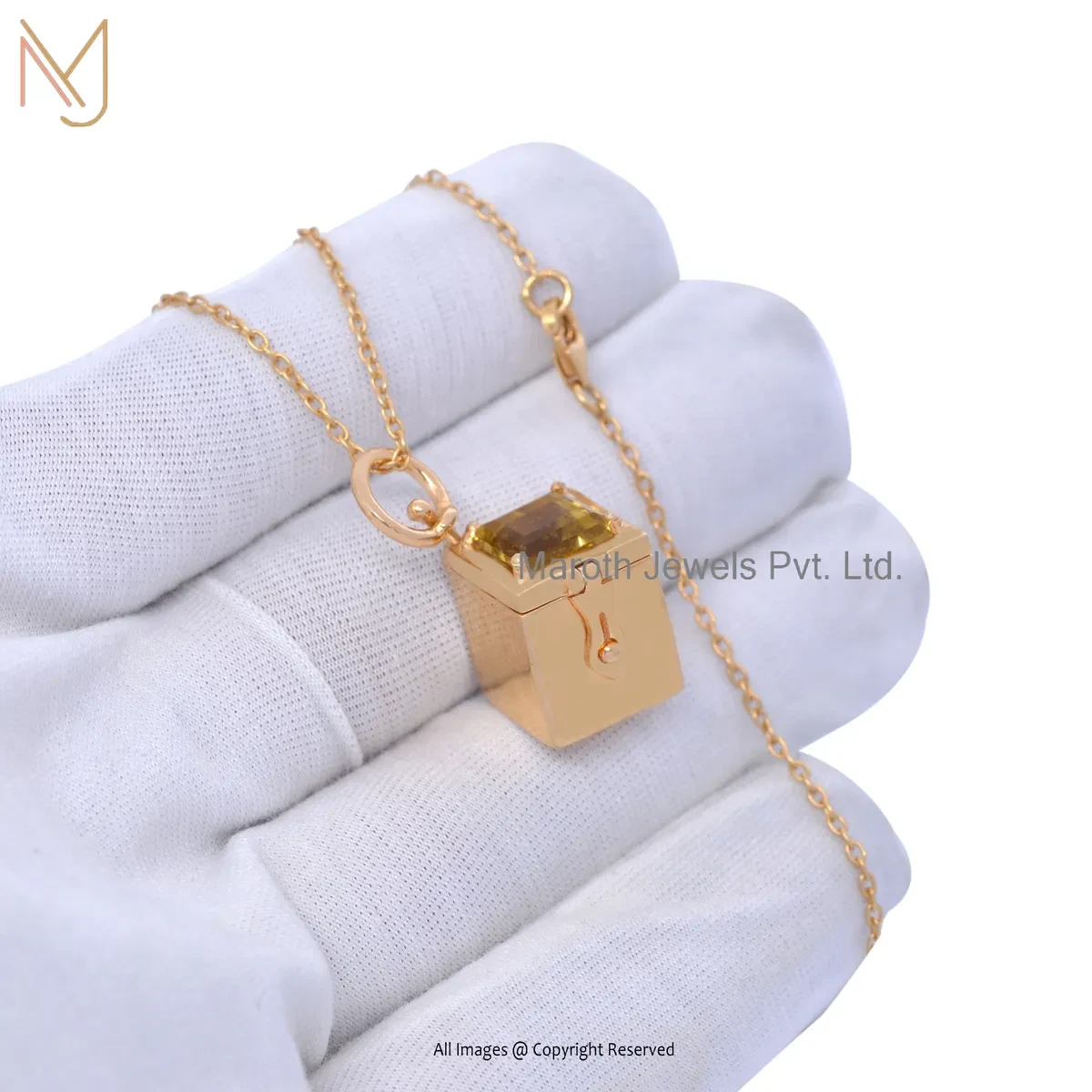 14K Solid Yellow Gold Cubic Zircon Magic Box Charms Pendant Jewelry Manufacturer