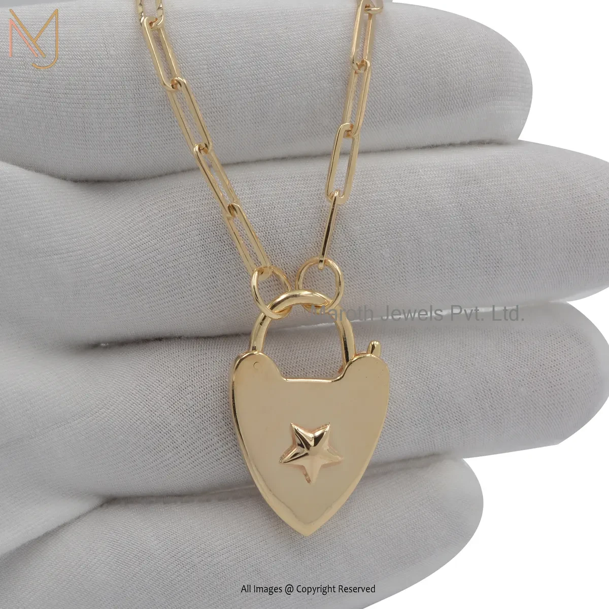 925 Silver Yellow Gold Plated Star Heart Designer Padlock Pendant Custom Jewelry