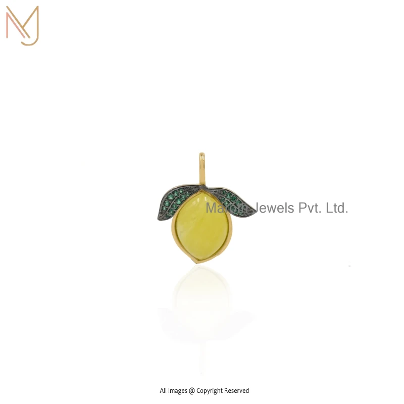 925 Silver Yellow Gold Plated Rhodium Yellow Opal & Green Cubic Zircon Gemstone Lemon Pendant USA