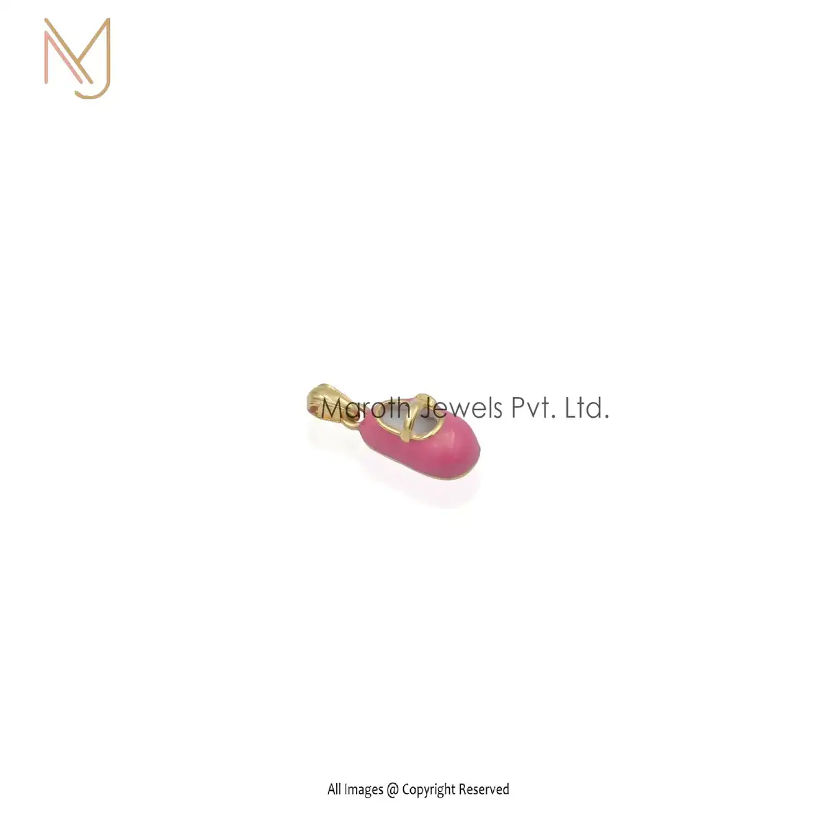 Wholesale 925 Silver Yellow Gold Baby Shoe Pink Enamel Charm Pendant Jewelry