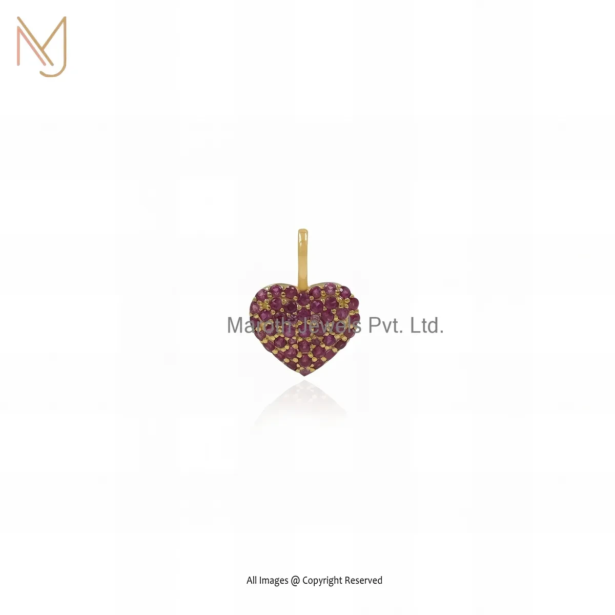 925 Silver Yellow Gold Plated Ruby Cubic Zircon Heart Pendant Manufacturer