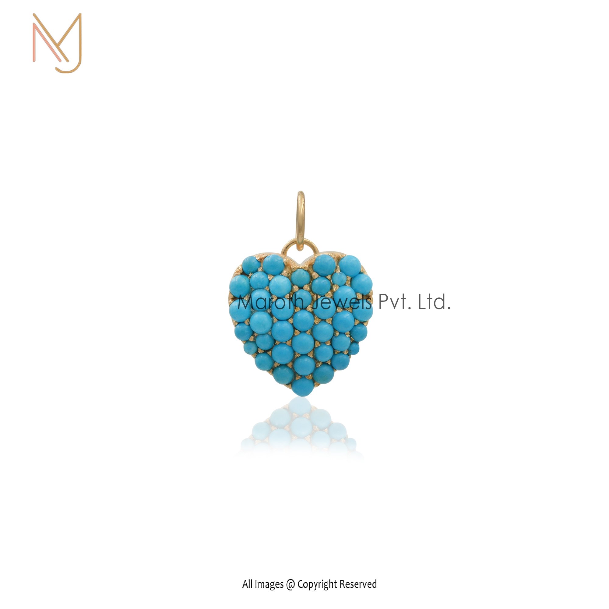 14K Yellow Gold Turquoise Heart Pendant Manufacturer